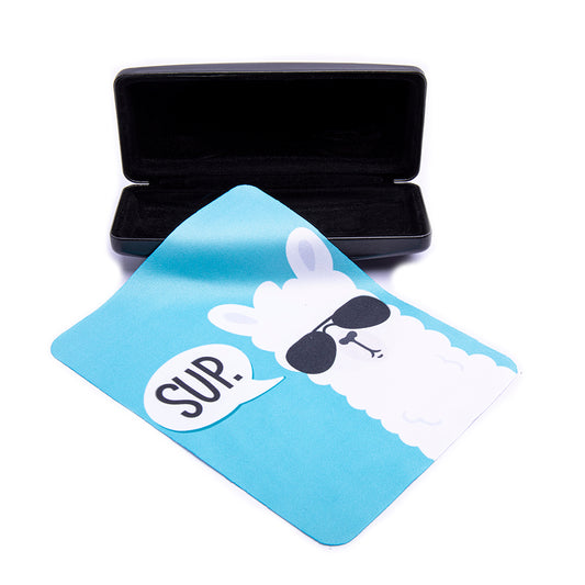 Paño de microfibra con estampado de llama color azul.