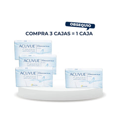 Lentes ACUVUE Oasys, hidraclear plus. Por la compra de 3 cajas de lentes de contactos ACUVUE Oasys lleva 4 cajas